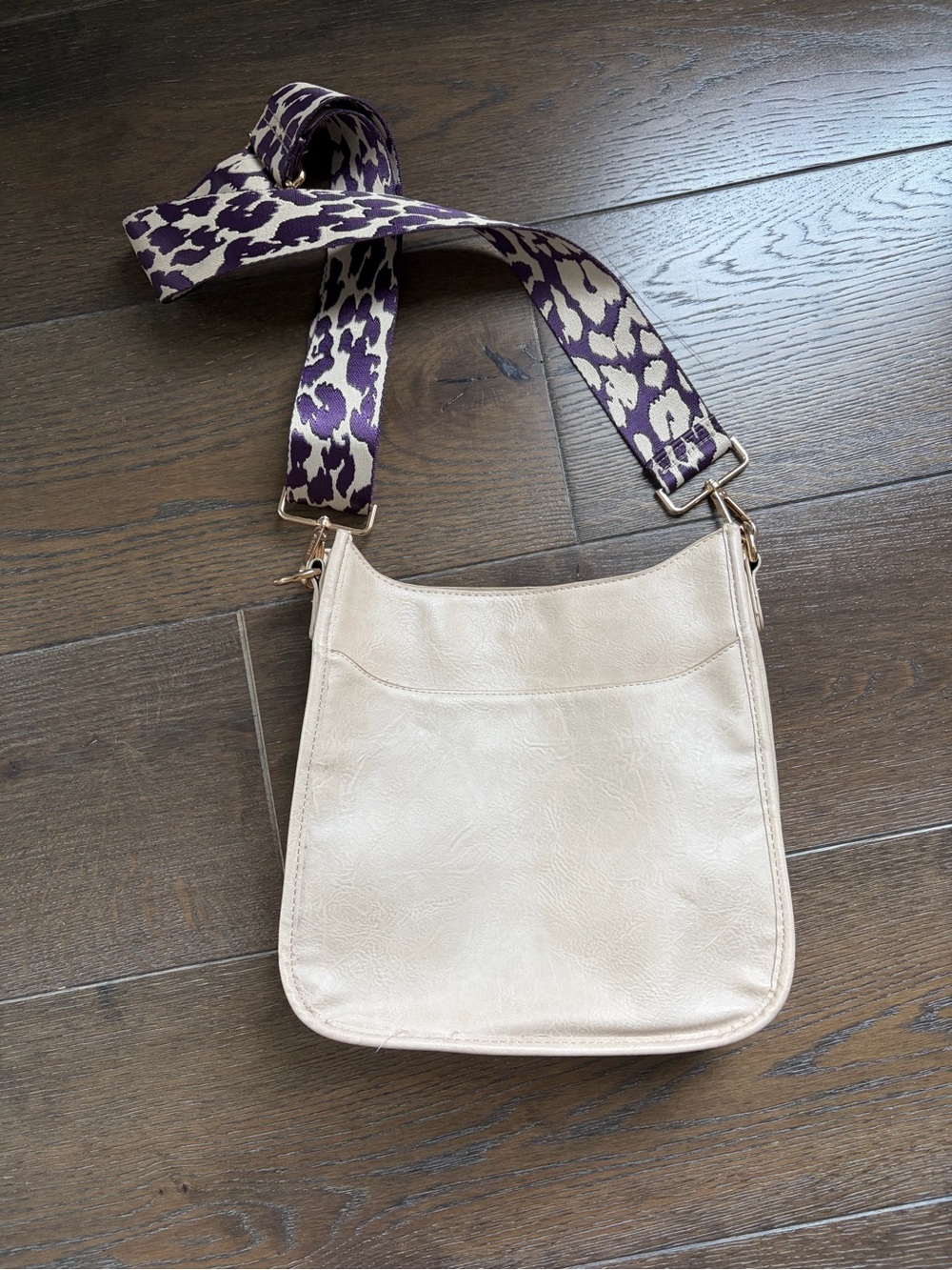 Cream Crossbody Bag with Patterned Strap